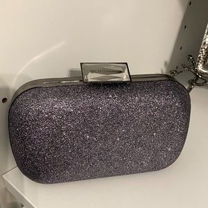 BCBG silver blue shimmer clutch